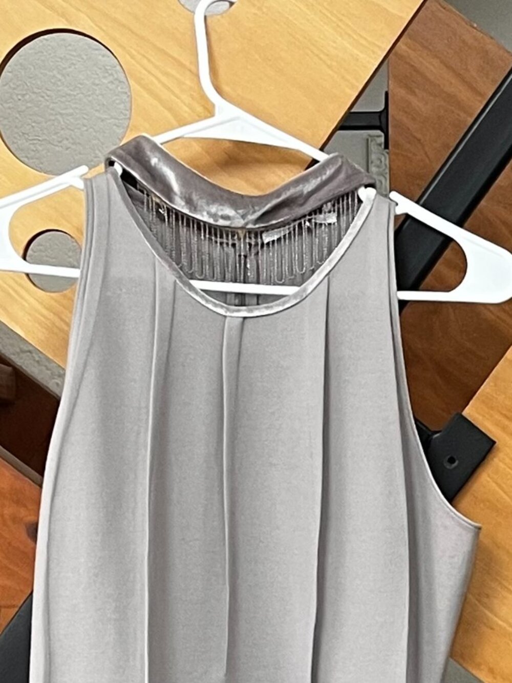 Tahari Slate Grey Silver Velvet Mock Neck Choker Cocktail Dress Wedding Guest 6